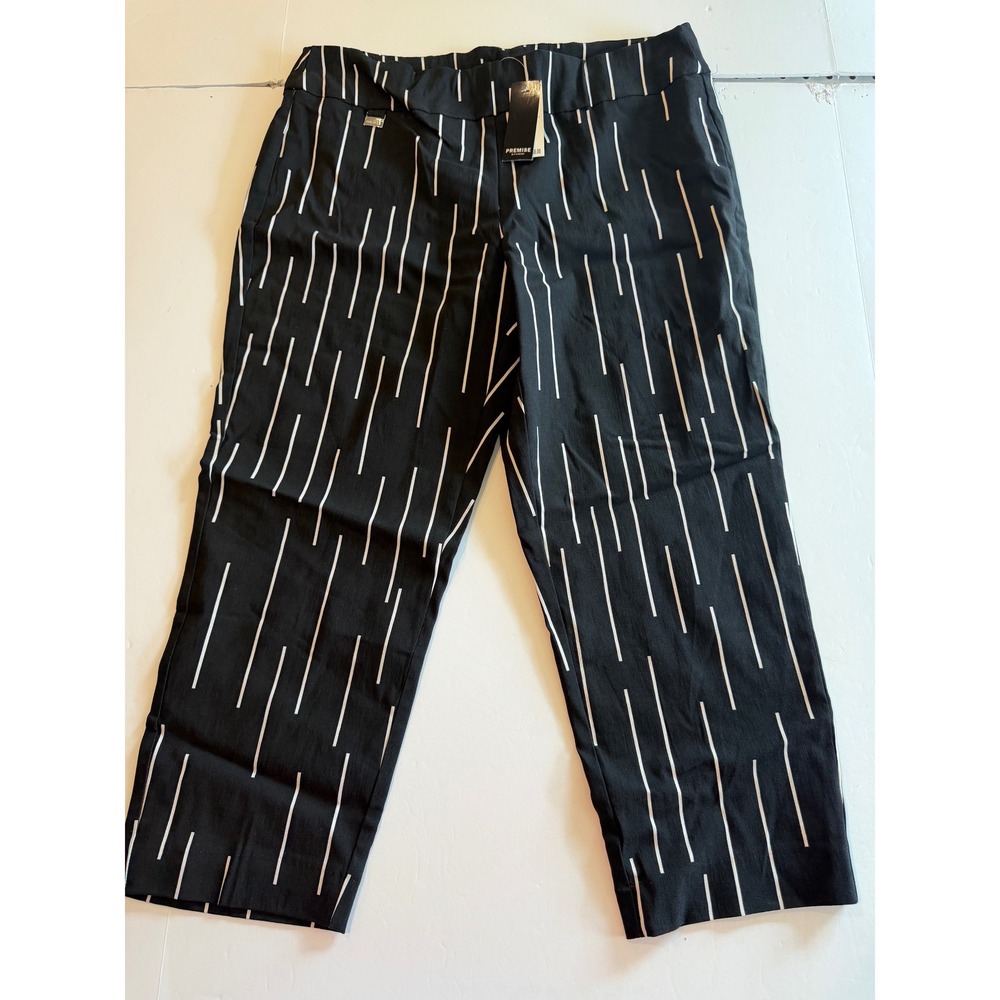 Premise Studio Tummy Control Pull On Pants Black White Dash Print Size L NEW
